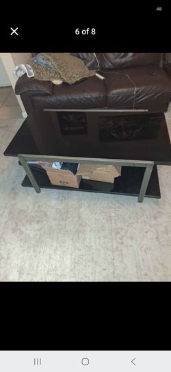 3 piece Black Glass Top Coffee Table with Metal Frame and 2 end tables