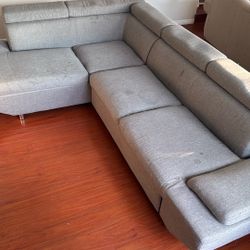 Grey Sectional Couch Sofa With Pull Out Bed! 