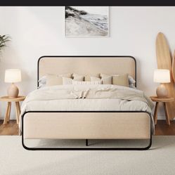 Linen And Black Queen Bed Frame