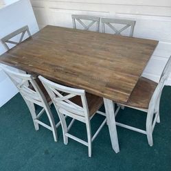 7-PC HIGH TOP AESTHETIC RUSTIC STYLE DINING SET (RUSTIC DINING TABLE WITH 6 CHAIRS)