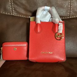 Michael Kors Crossbody   Dk Sangria Set  Bag And Wallet 
