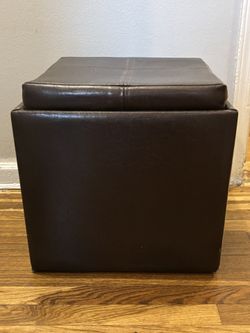 Set Of 2 Brown Faux Leather Storage Ottoman W/ Reversible Top
