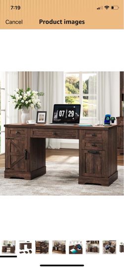 Rustic Farmhouse Executive Desk with Storage
