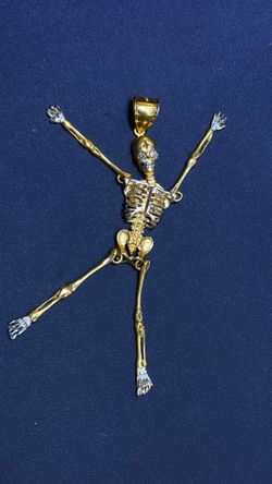 14K Solid Gold Moveable Skeleton Pendant