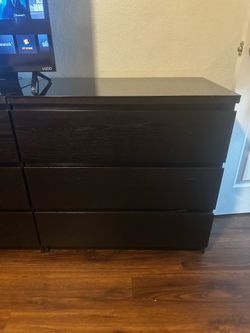 Malm Dark Brown King Size bed frame with storage and 3 matching dressers
