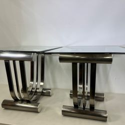 MCM Pair Design Institute of America Chrome Archa Side Tables - Attributed to ROMEO REGA