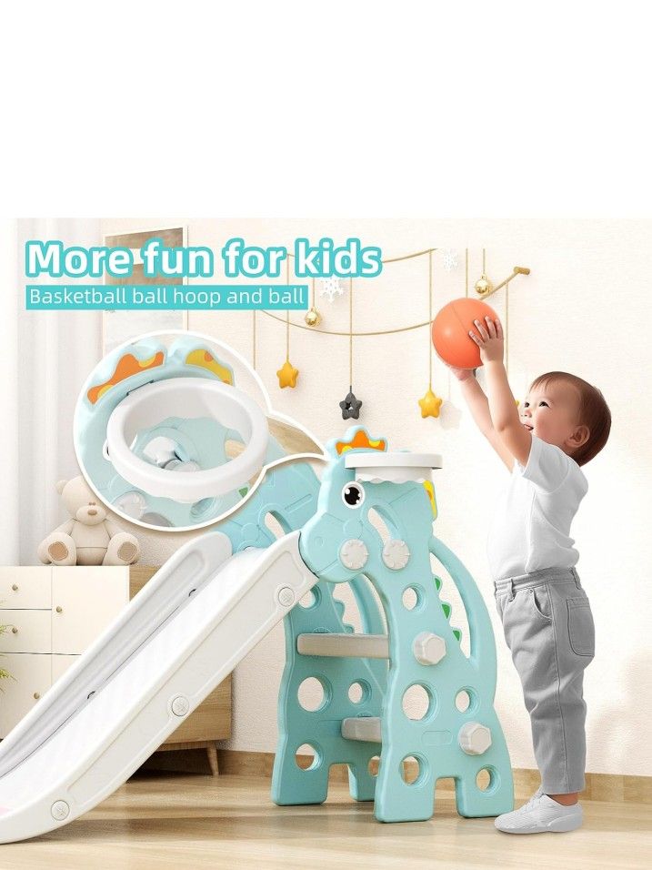 Toddler Slide With Basketball Hoop For Outdoors Or Indoors.