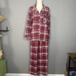 Women's Plaid Pajama Set - Burgundy and White