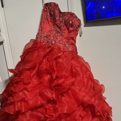 Puff Red Decorative 15th Birthday Dress 