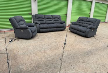 Free Delivery - Dark Grey Power Reclining Couch Set