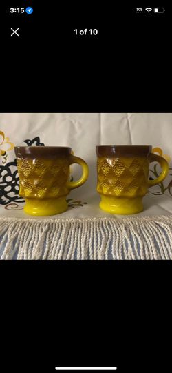2 Vintage Fire King by Anchor Hocking Yellow 2 Ombre Kimberly Diamond C Handled Tiki Mug
