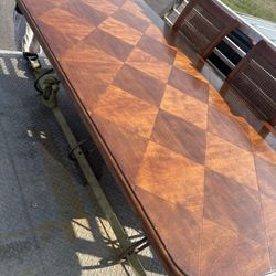 Vintage 7ft Parquet Wood Top With Iron Base Conference Table Large Dining Table