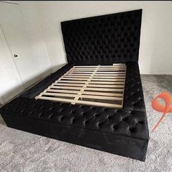 Black queen platform bed with storage ✨ Brand New ✅  no credit required 