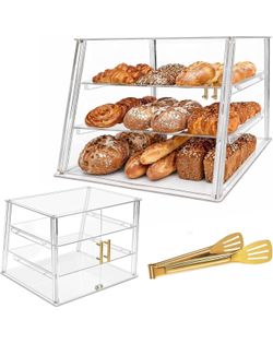 3-Tier Commercial Bakery Display Case with Removable Trays, 18.9" L x 17.8" W x 14.17" H Countertop Pastry Showcase, Clear Acrylic PETG Dessert Cabine