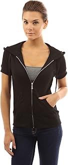 PattyBoutik Women Hoodie Zip Up Short Sleeve Jacket Black size XL $20