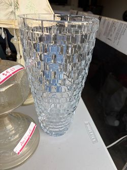 Clear Glass Vase with Grid Texture