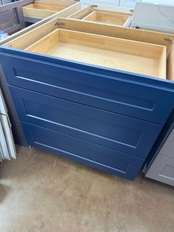Kitchen cabinet 33 in wide 3 drawers cabinet  blue shaker