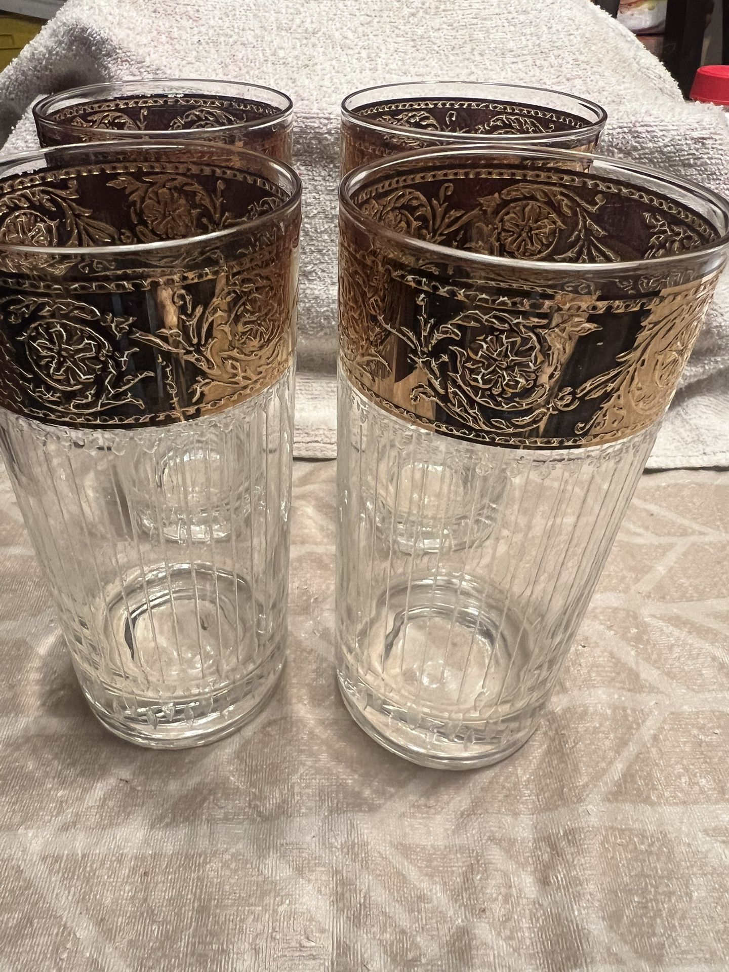 (4) Vintage 22 K Gold Culver Tyrol Highball Glasses Like New