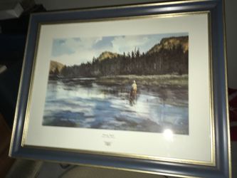 Framed fly fishing lithograph