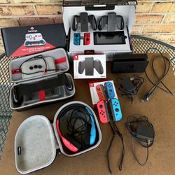 Nintendo Switch LARGE BUNDLE w/ 2Neon Blue & 2 Neon Red Joy-Cons plus much more