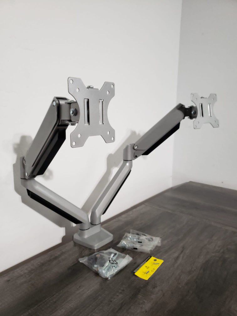 New Mount-It! Dual Monitor Arm Mount Desk Stand Two Articulating Gas Spring Height Adjustable Arms, Fits Up To 32" VESA 75 100 Compatible Screens, C-C