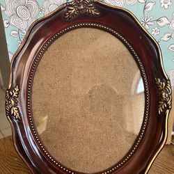 Vintage Cherry Red w Gold Ornate Accents Oval Photo Frame 11.75" x 9.75" Glass Front