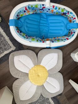 Foldable Baby Bathtub and  Flower Bath Cushion $20