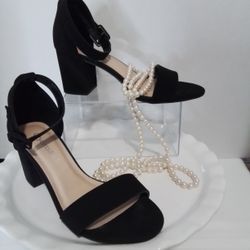 Women's Black Suede Ankle Strap Shoes - Size 6