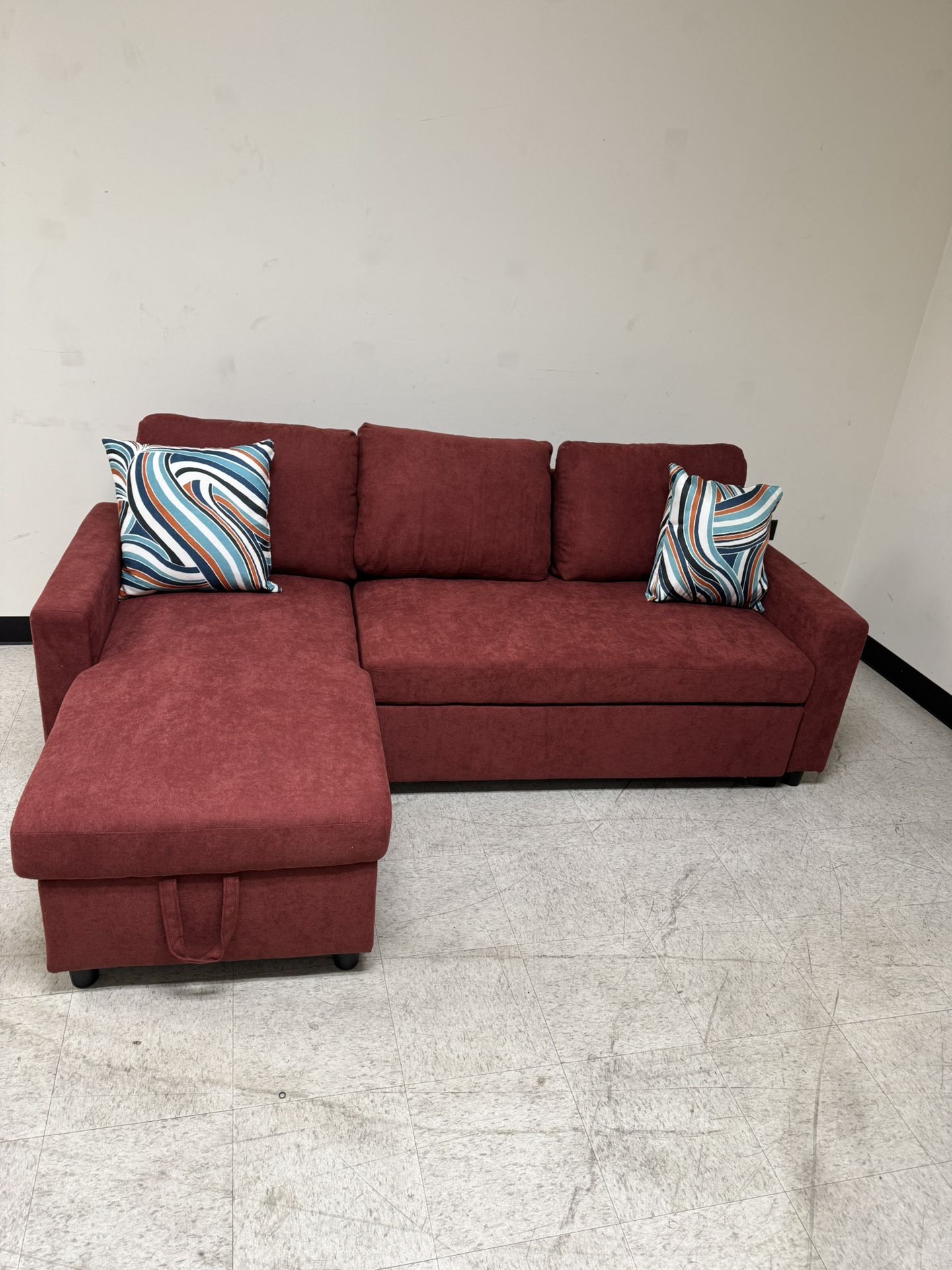 Red Fluffy Fabric 2-Piece Couch Living Room Sofabed