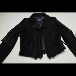 Black 100%  Suede Tasle Fringe Coat