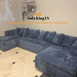 Free Delivery* Blue Corduroy Super Soft Sectional! 