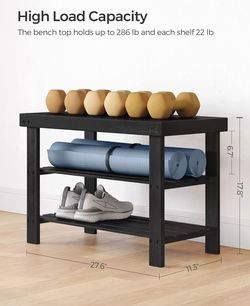 Shoe Rack Bench, 3-Tier Bamboo Shoe Storage Organizer, Entryway Bench, Holds Up to 286 lb, 11.3 x 27.6 x 17.8 Inches, for Entryway Bathroom Bedroom, I