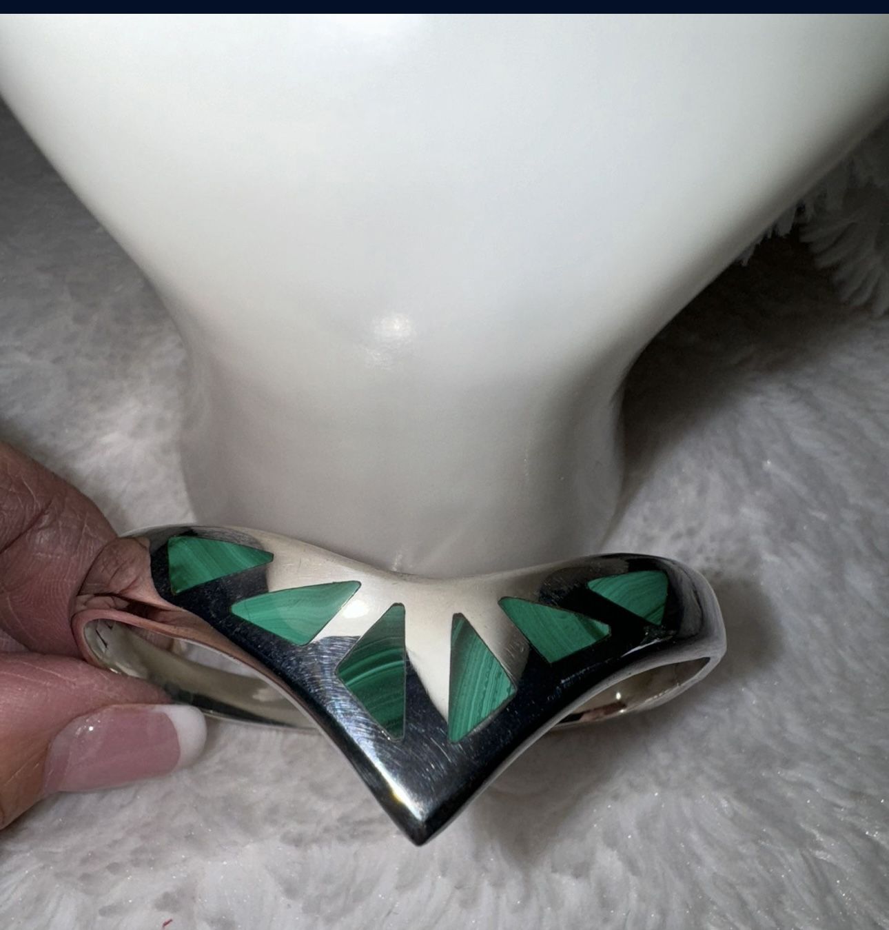 EUC Heavy Estate-Navajo Sterling & Malachite Cuff Bracelet with Hinges
