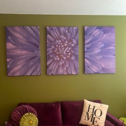 Set of 3 Canvas Wall Art – Purple Flower