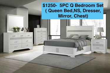 🌺 FREE DELIVERY 🌺Brand New 5PC Queen Size Bedroom Set ( Queen Bedframe, NS, Dresser, Mirror, Chest)