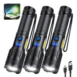 KINGCAESAR 3 Pack Rechargeable Flashlights 6000 High Lumen, Ultra Bright LED Flash Light for Home, High Powered Flashlights with 7 Light Modes, IPX7 W