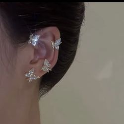 Silver Plated Metal Leaf Butterfly Clip Earrings 