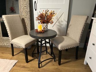 3-Piece Bistro / Accent Set – 2 Nailhead Chairs & Round Metal Table