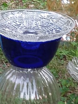 Beautiful Cobalt Blue Heavy Crystal Glass Birdbath 🌞🦋🌷 Buy 2 Or 3 Get Solar Fountain Free 