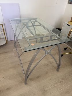 Glass Top Desk with Metal Frame