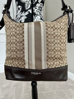 Coach Legacy Stripe Signature Canvas Shoulder Tote Bag