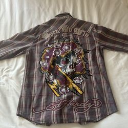 VINTAGE Christian Audigier Don Ed Hardy mens dress shirt