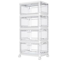 Storage Bins with Lids - 4 Tier Plastic Bins with Wheels, Stackable Storage Bin, Closet Organizers Box for Bedroom, Living Room, 23 QT Folding Box(8)