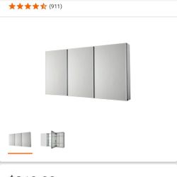 Pegasus 36 in. x 31 in. Recessed or Surface-Mount Tri-View Bathroom Medicine Cabinet with Beveled Mirror