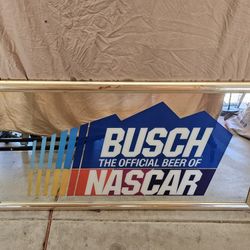 Vintage Busch Beer Nascar 1991 Mirror Sign Big Large Size 51x27 Blue White Red Gold Framed