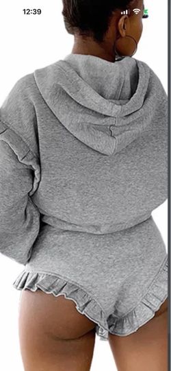 Gray Hoodie and Ruffle Shorts Set