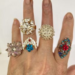 Silver Rings Gold Rings Jewelry y2k  5-piece set totals $16