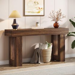 Tribesigns 63-Inch Long Console Table, MDF Wood Grain Rectangular Sofa Table Behind The Couch, Farmhouse Entryway Table for Entrance, Hallway, Living 