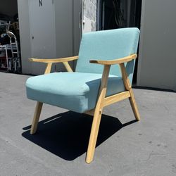 Tiffany Blue Mid Century Modern Accent Chair, Wooden Armchair Very Good Condition 