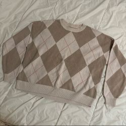 Hollister women’s medium argyle soft sweater tan cream and pink